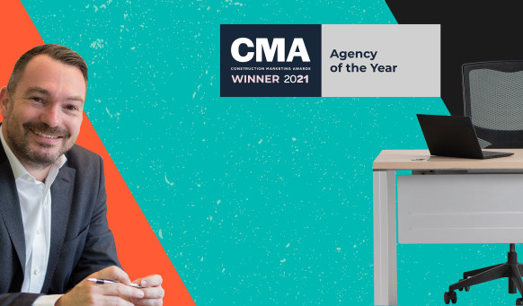 Fabrick's MD, david Ing, sits at his makeshift desk and describes his journey to Agency of the year award win
