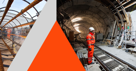 Site employees of civil engineering and construction company, J.Murphy & Sons working in an underground tunnel