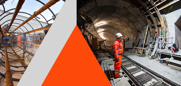 Site employees of civil engineering and construction company, J.Murphy & Sons working in an underground tunnel