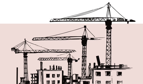 Timber frame building and windows to depict the construction sector