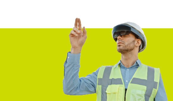 Construction employee using virtual reality technology