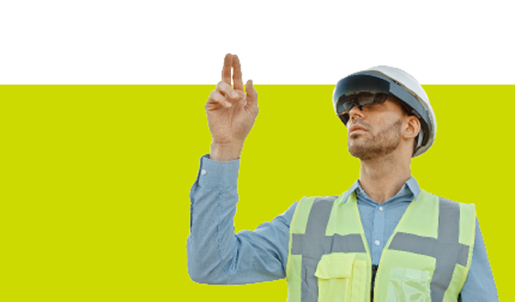 Construction employee using virtual reality technology